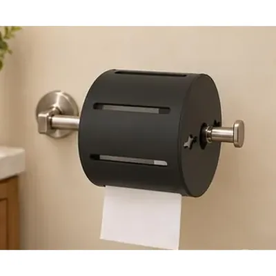 Single-post open arm toilet paper holder