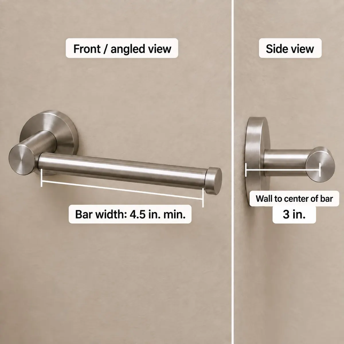 Measuring guide: bar width at least 4.5 inches and about 3 inches from wall to the center of the bar